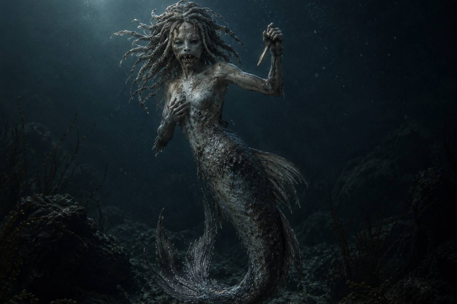 Ki generiertes Bild von einer Sirene in den Tiefen des Meeres